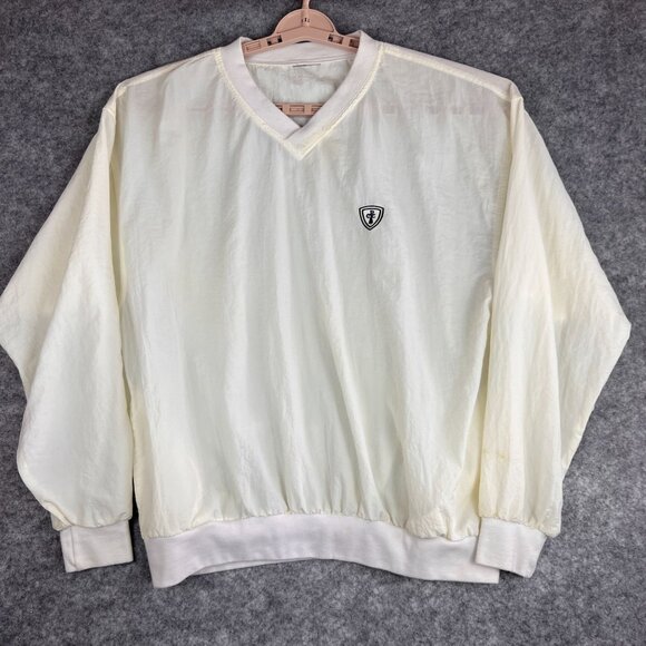 Vintage Mens L  PCC Embroidered White Pullover Windbreaker V-Neck Sweatshirt - Picture 4 of 12